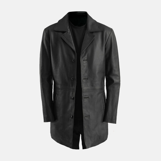 Men's Black Leather Blazer Coat