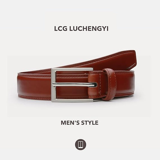 Men's Genuine Leather Classic Belt with Single Prong Buckle